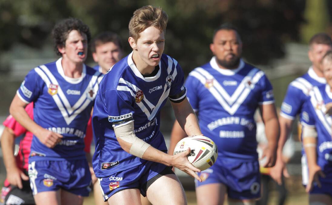 UP TO SECOND: Molong fullback Josh Amberge takes the ball up for the Bulls, Todd Barrow's boys now sit in second on the Woodbridge Cup ladder. Photo: RS WILLIAMS