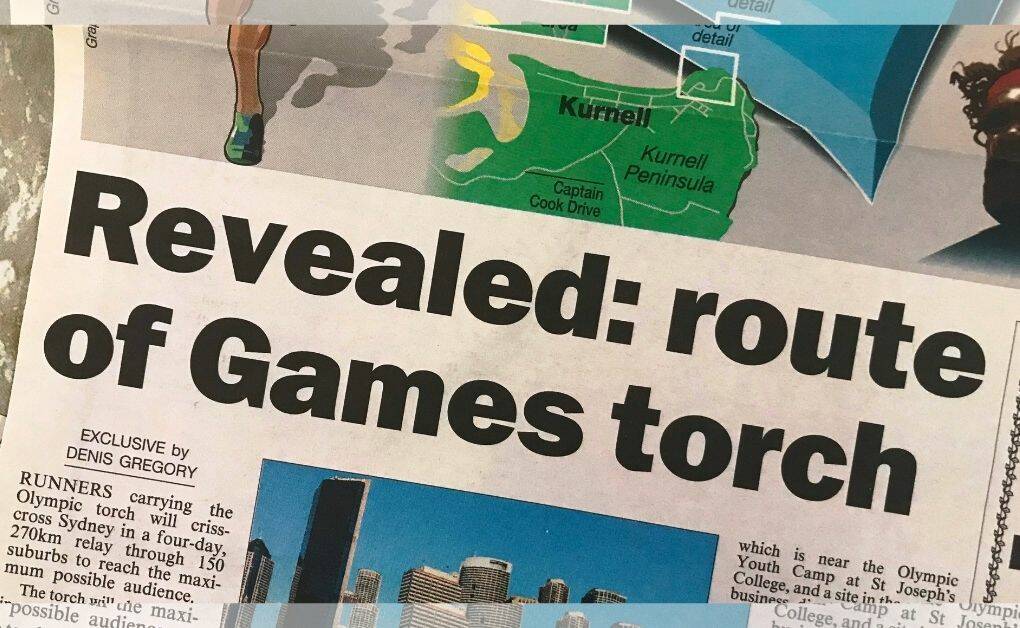 TWENTY YEARS ON: A front page media scoop. Announcing the Sydney route of the Olympictorch beating the Olympics Minister Michael Knight.