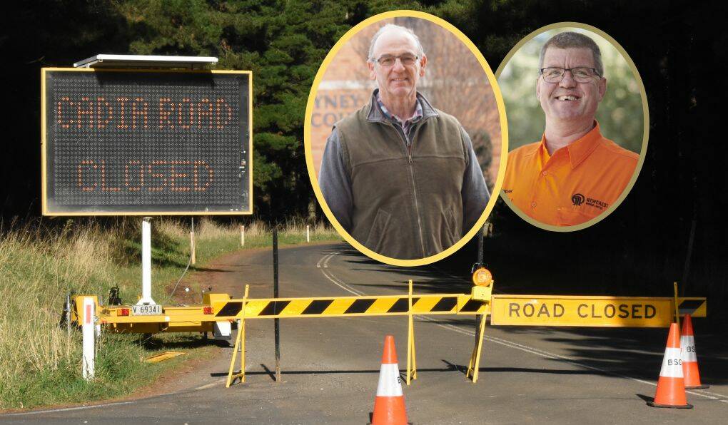 Insets (from left) Scott Ferguson and Aaron Brannigan have been in dialogue about the state of Cadia Road when the vent rise is repaired. 
