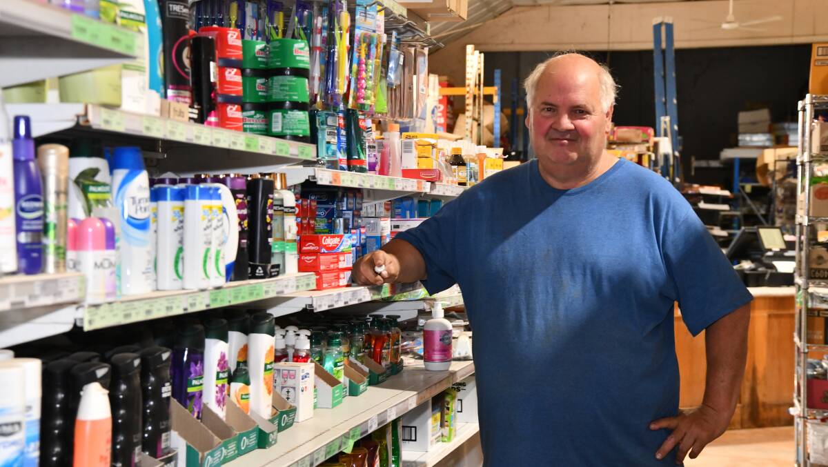 Daniel Townsend back inside his Supermarket business in Eugowra, now stocked again seven weeks after the November floods. Picture by Carla Freedman