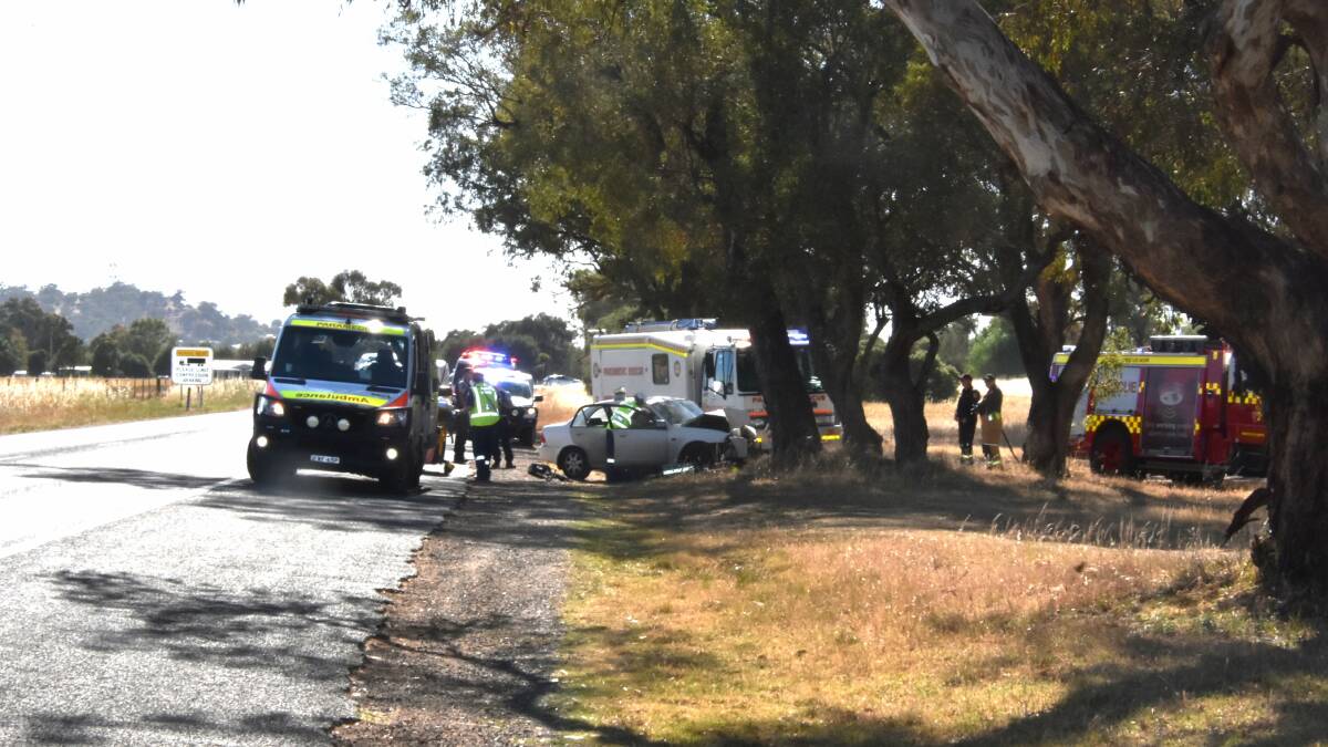 The scene of the crash on the Mid Western Highway on Monday morning. 