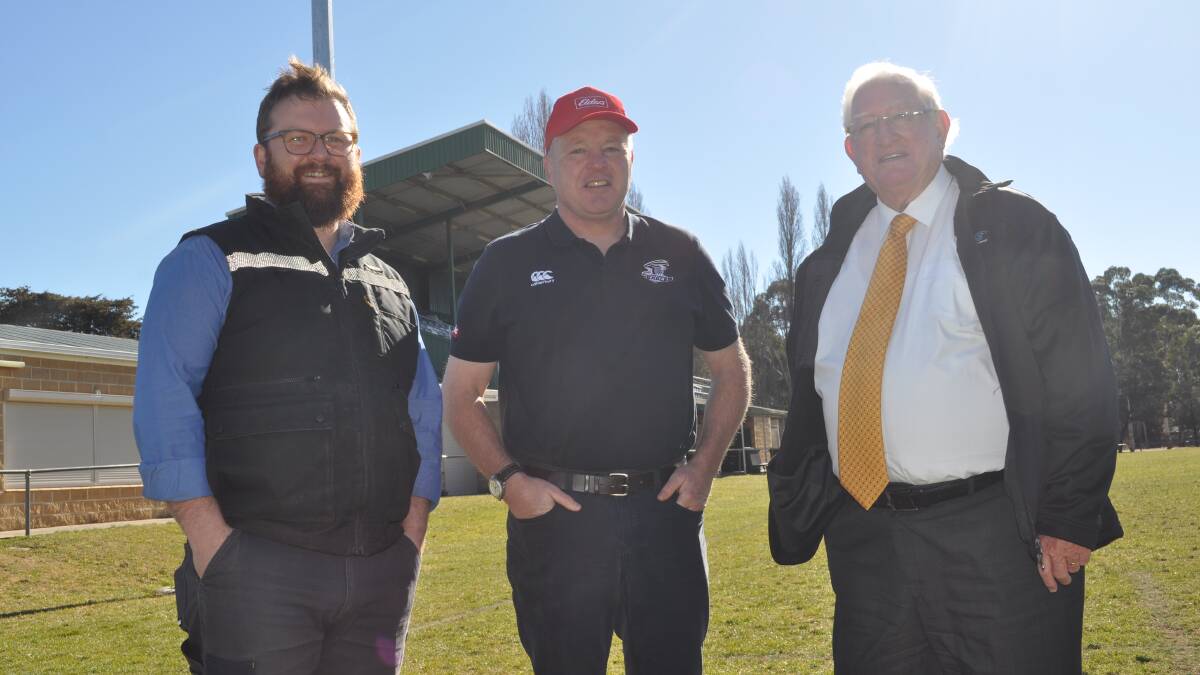EAGLES ANNOUNCE ORANGE GAME: The NSW Country Eagles will play at Endeavour Oval in 2017, pictured is Steve Fergus (Orange Emus), Andrew Blades (NSW Country Eagles) and John Davis (Orange mayor). 