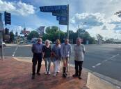 John Allen, Sally Hollis, Adele Colman, Michael Paag and Gary Moore on the corner of the Great Western Highway and Govetts Leap Road in Blackheath.