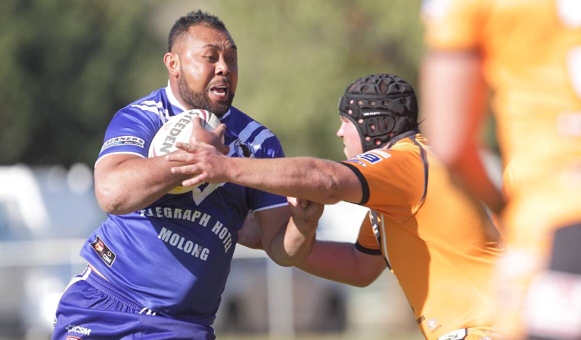 OUT OF MY WAY: Molong forward Alo Finau tries to burst through the Canowindra defence. Photo: RS WILLIAMS