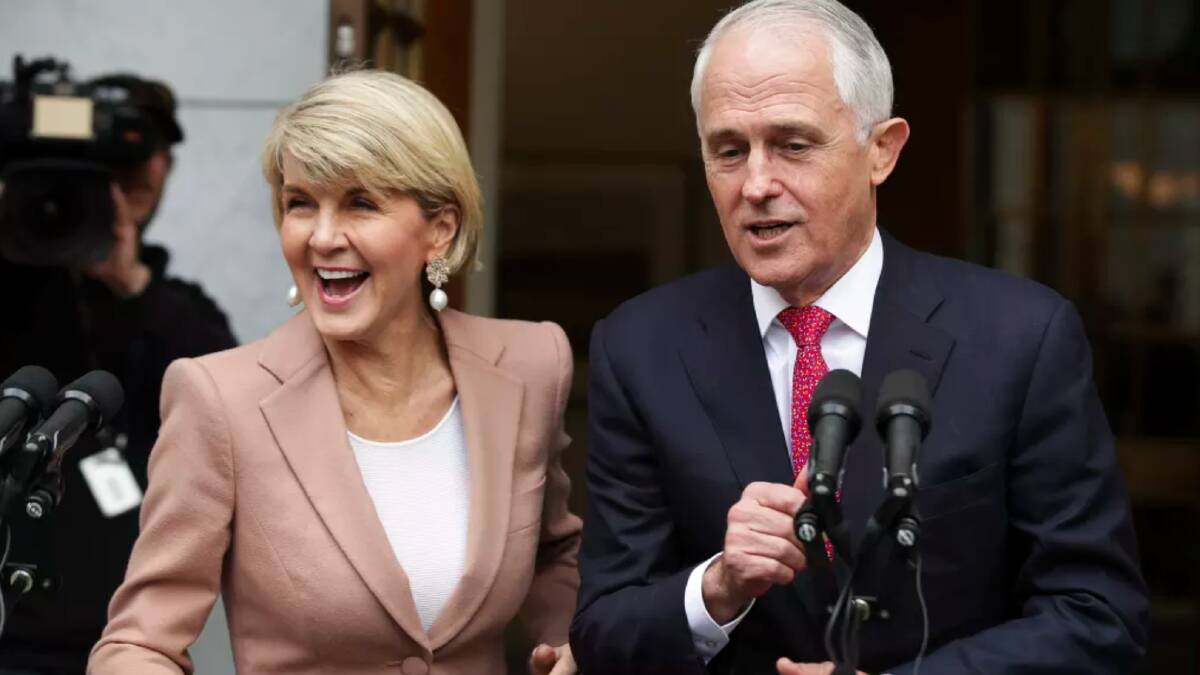 Deputy Liberal leader Julie Bishop and Prime Mnister Malcolm Turnbull speak to the media on Tuesday after the challenge. Photo: Alex Ellinghausen