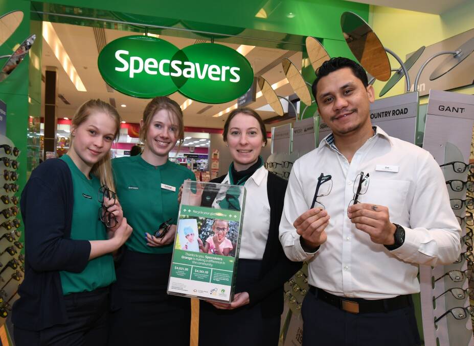RECYCLING: Specsavers employees Makayla Winner, Ashleigh Fiene, Rennie Johns and Om Kapali are encouraging people to donate their old glasses. Photo: JUDE KEOGH
