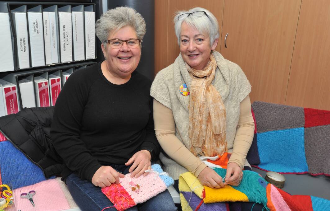 The Orange Purlers gathered for their annual knit-in at Orange City Library on Thursday. Photos: JUDE KEOGH