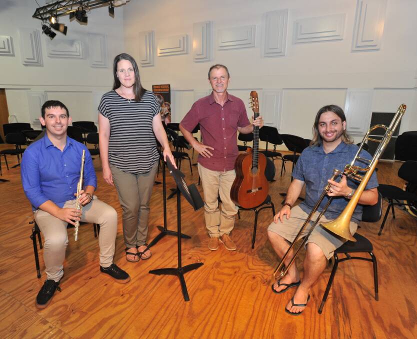 NEW TALENT: Musicians from Sydney and Melbourne, David Shaw, Priscilla Colgan, Phil Moran and David Singh are sharing their musical skills by teaching at the Orange Regional Conservatorium. Photo: JUDE KEOGH 0217jkcon1