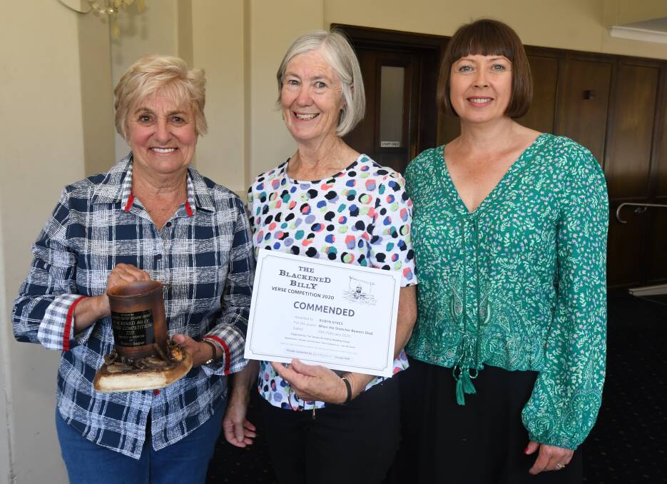 WRITING AWARDS: Guest poet Carol Heuchan, commended recipient Robyn Sykes and entrant Caroline Toohey. Photo: JUDE KEOGH