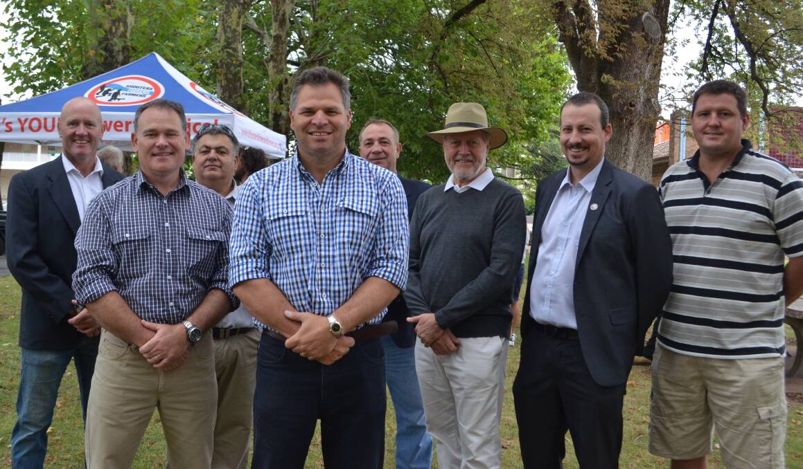 PARTY LAUNCH: Shooters Fishers and Farmers Party members and representatives Bathurst candidate Brenden May, upper house candidate Brett Cooke, Mario Previtera, Orange candidate and member Phil Donato, Sam Romano, upper house MP Robert Borsak, upper house candidate Mark Banasiak and Cootamundra candidate Matthew Stadtmiller at the party's launch in Orange on Saturday.