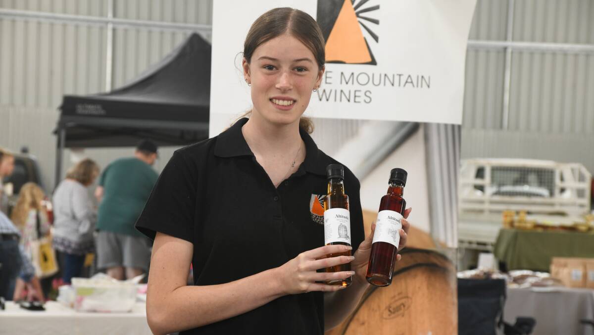 Hayley Dolle with her vinegar at the January Orange Farmers Markets. Picture by Jude Keogh 