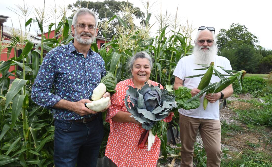 GREEN THUMBS: Stephen Nugent, Ann Dibs and Michael Milston at the Orange Community Garden at the ELF. Photo: JUDE KEOGH 0212jkgarden3