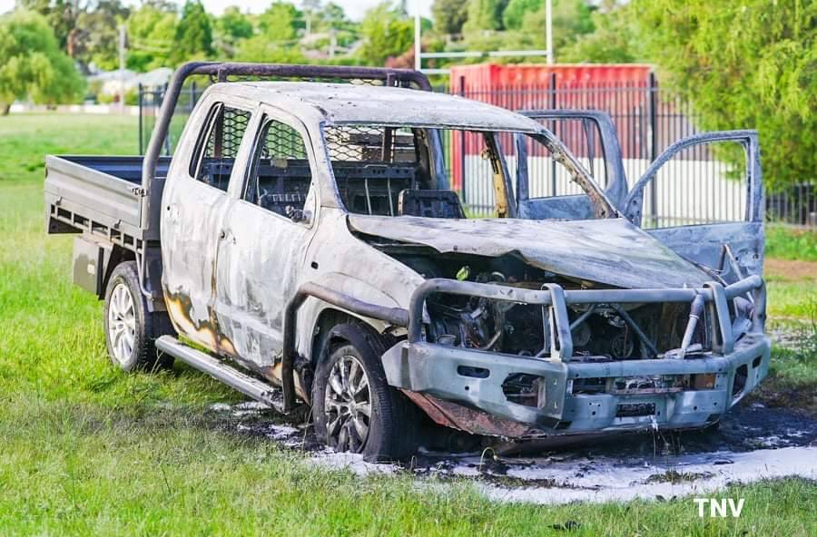 CAR FIRE: A VW ute was stolen and set alight in Orange on Monday morning. Photo: TROY PEARSON