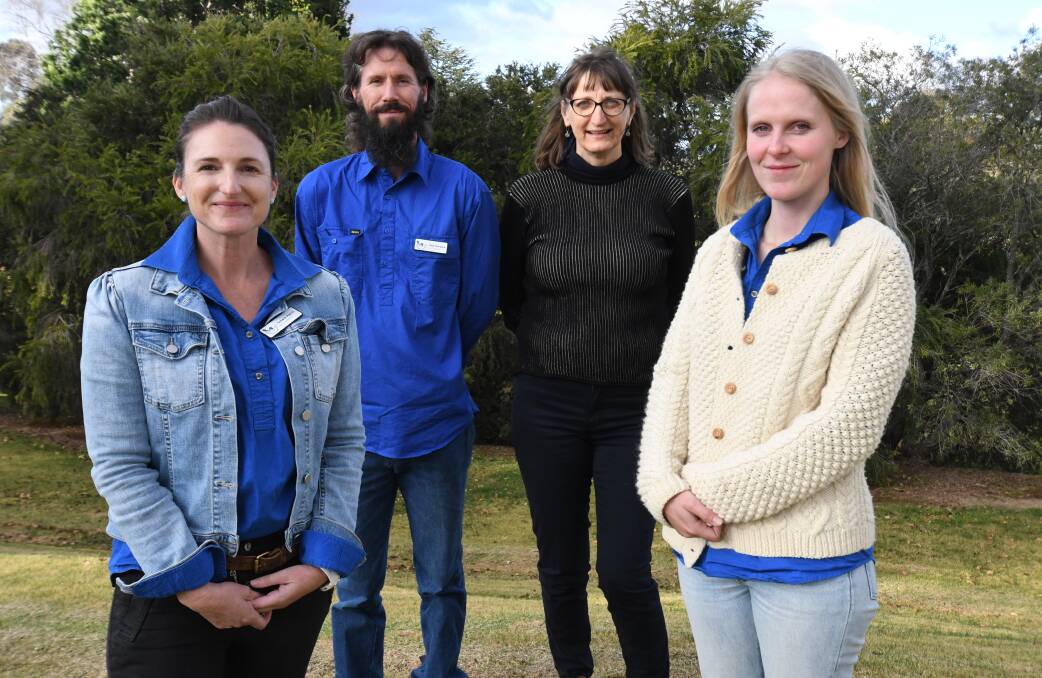 FARM STUDY: Sustainable Farm ANU engagement officer Tamara Harris, senior researcher and extension officer Dan Florance , biodiversity field officer Eleanor Lang, and project director Michelle Young. Photo: JUDE KEOGH