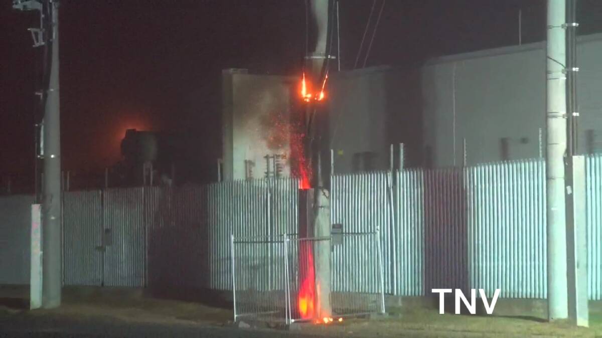 A burning power pole and a car fire were extinguished on Saturday morning. Photos: TROY PEARSON/Top Notch Video