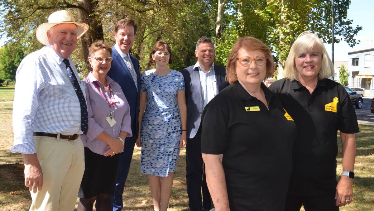 TRIAL ANNOUNED: Parliamentary Secretary for Western NSW Rick Colless, Uniting service manager Helen Mobbs, Western LHD executive director Richard Cheney, Nationals candidate hopeful Kate Hazelton, Member for Orange Phil Donato with Push for Palliative members Tracy Wilkinson and Jenny Hazelton. 