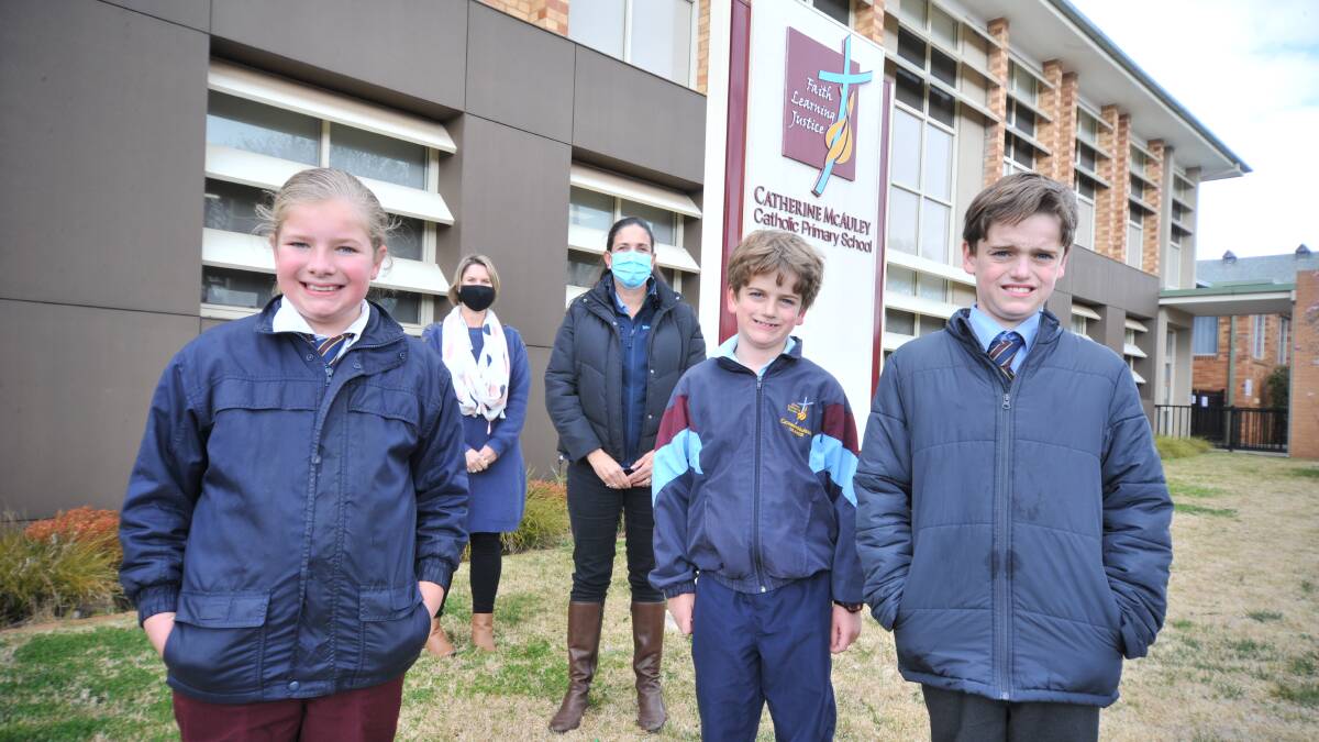IN MOTION: Elsie and Monique Dunn, Brooke, Lachlan and Harrison Church from Catherine McAuley Catholic Primary School. Photo: JUDE KEOGH.