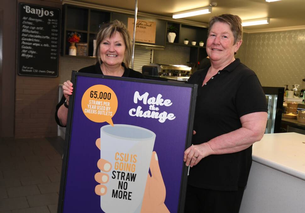 STRAW NO MORE: Judi Spicer and Jan Storey from Banjos cafe support the decision to ban straws at the university. Photo: JUDE KEOGH