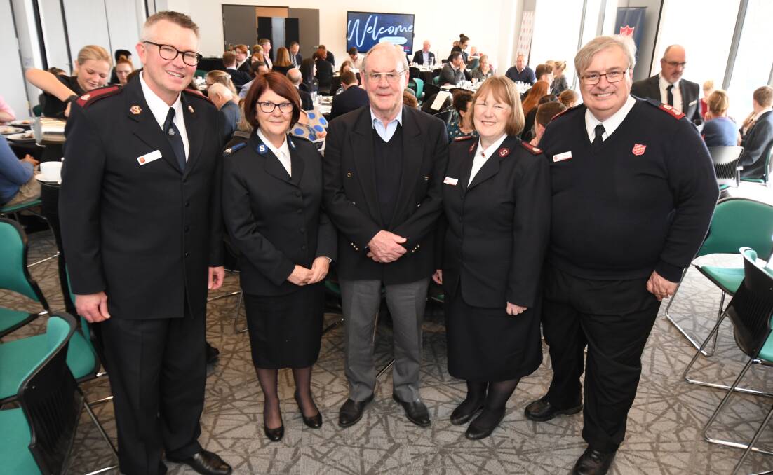 RED SHIELD APPEAL: Major Davis Collinson, Denise Thomas, Frank O'Halloran, Major Kate Young and Major Colin Young at the launch. Photo: JUDE KEOGH