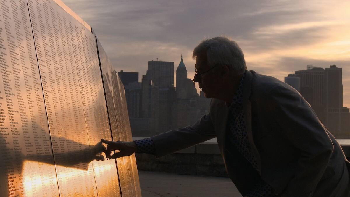 BORDER POLITICS: Human rights barrister Julian Burnside at the American Immigrant Wall of Honour at Ellis Island in New York. Photo: SUPPLIED. 