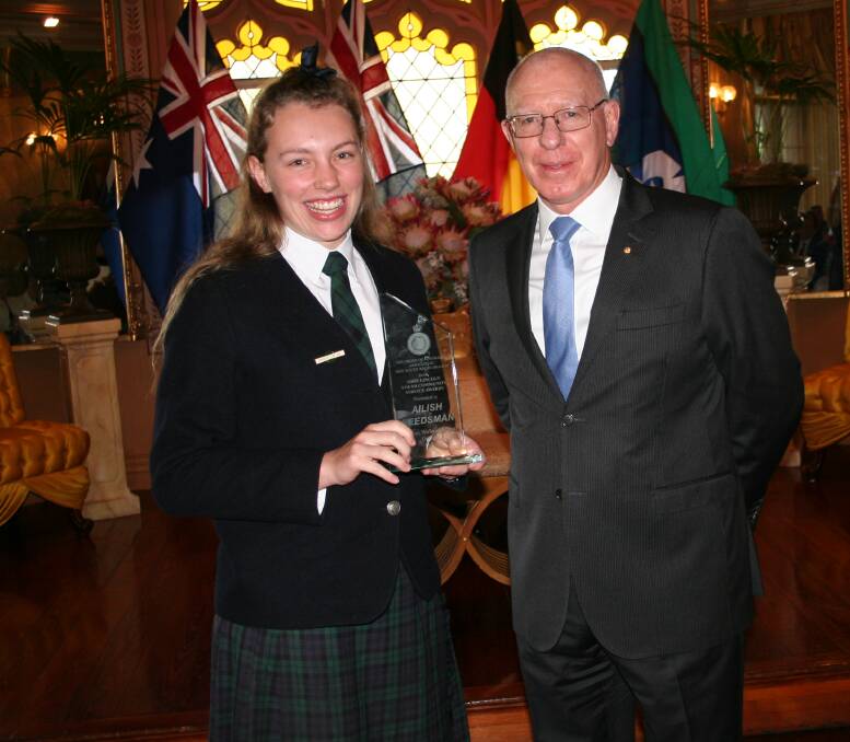 Ailish Seedsman with NSW Governor David Hurley. Photo: GUILIO VIDONI  