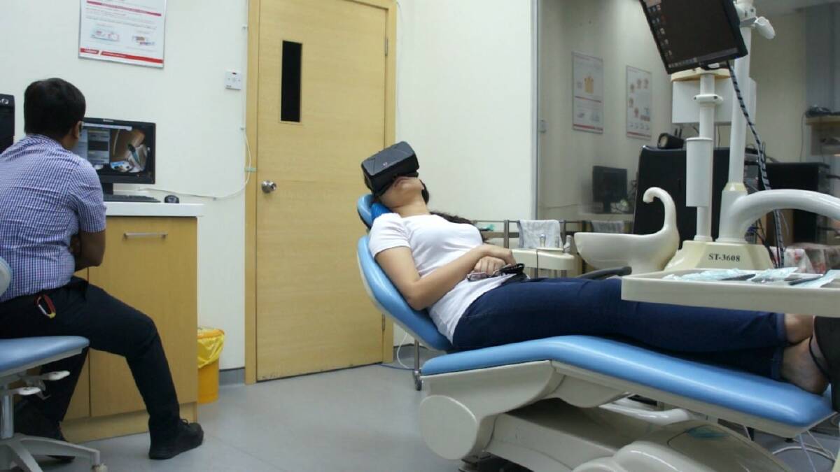 VIRTUAL PROCEEDURE: During the study, participants were exposed to range of common dental procedures using head mounted virtual reality goggles. Photo: SUPPLIED