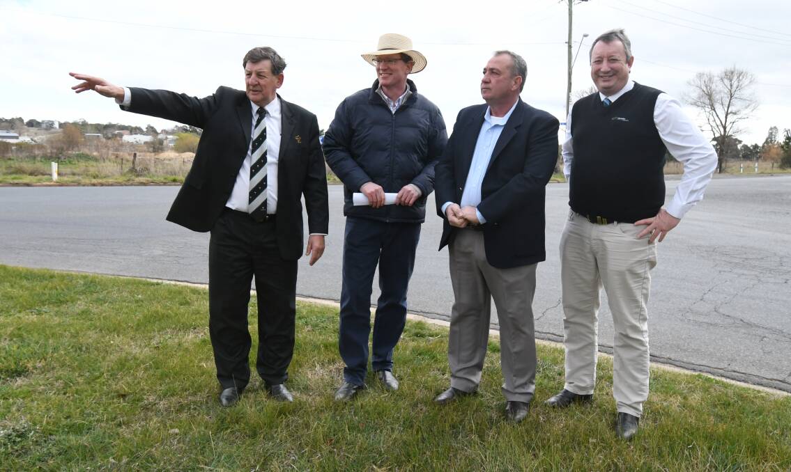 MORE FUNDING: Mayor Reg Kidd, Member for Calare Andrew Gee, Cr Sam Romano and council's acting general manager Ian Greenham at the corner of Blowes Road and Elsham Avenue where the Southern Feeder Road will be built. Photo: JUDE KEOGH