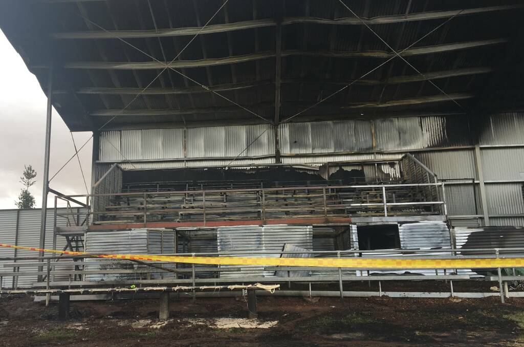 FIRE DAMAGE: Waratah Sports Club's grandstand at Pride Park after the November 30 blaze. FILE PHOTO