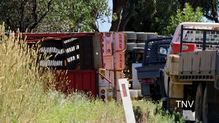 CRASH: The scene of a truck roll-over on Canowindra Road on Wednesday. Photo: TROY PEARSON