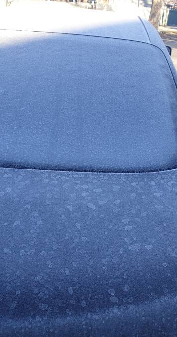 FROZEN: A car in McLachlan Street that was covered in frost on Friday morning. 