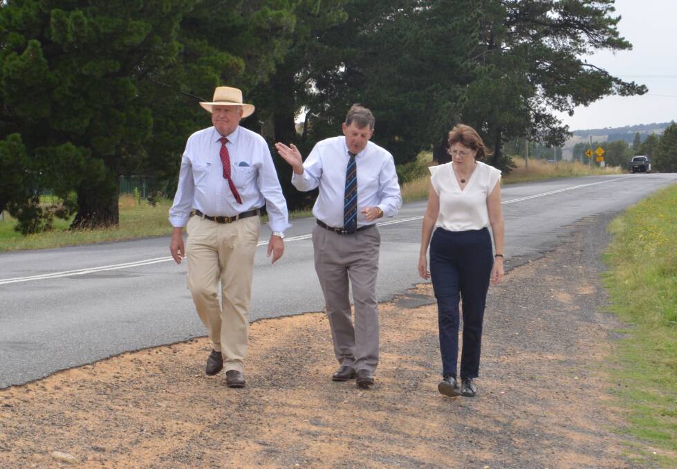 FINAL STAGE: Parliamentary secretary for Western NSW Rick Colless, Orange mayor Reg Kidd and Nationals preselection hopeful Kate Hazelton at Blowes Road.
