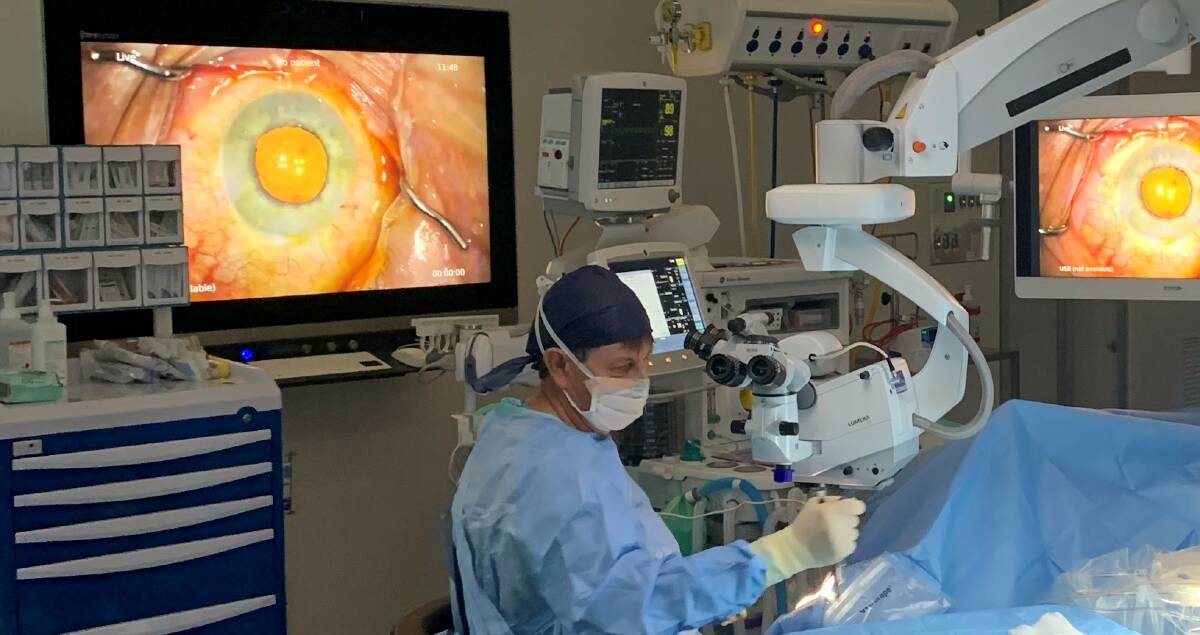 SURGERY: Eye Surgery Associates ophthalmologist Dr Basil Crayford conducting a surgery last week at the Orange Private Hospital. Photo: SUPPLIED