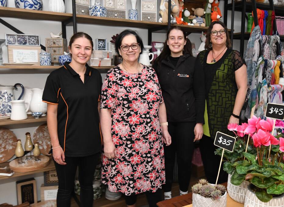 RELOCATED: Pick Me Flowers and Gifts Amy hall, owner Jane Hyde, Eliza Kiel and Carolyn Wright. Photo: JUDE KEOGH 