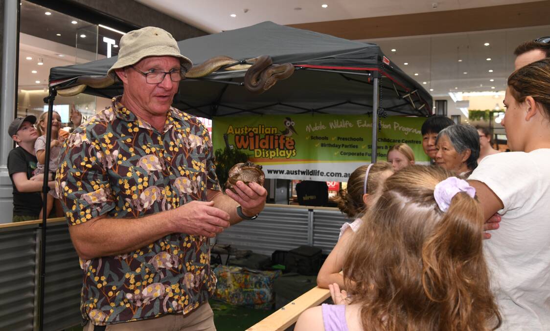 Anthony Stimson from Australian Wildlife Displays during a presentation at Orange City Centre on Saturday. Picture by Jude Keogh 