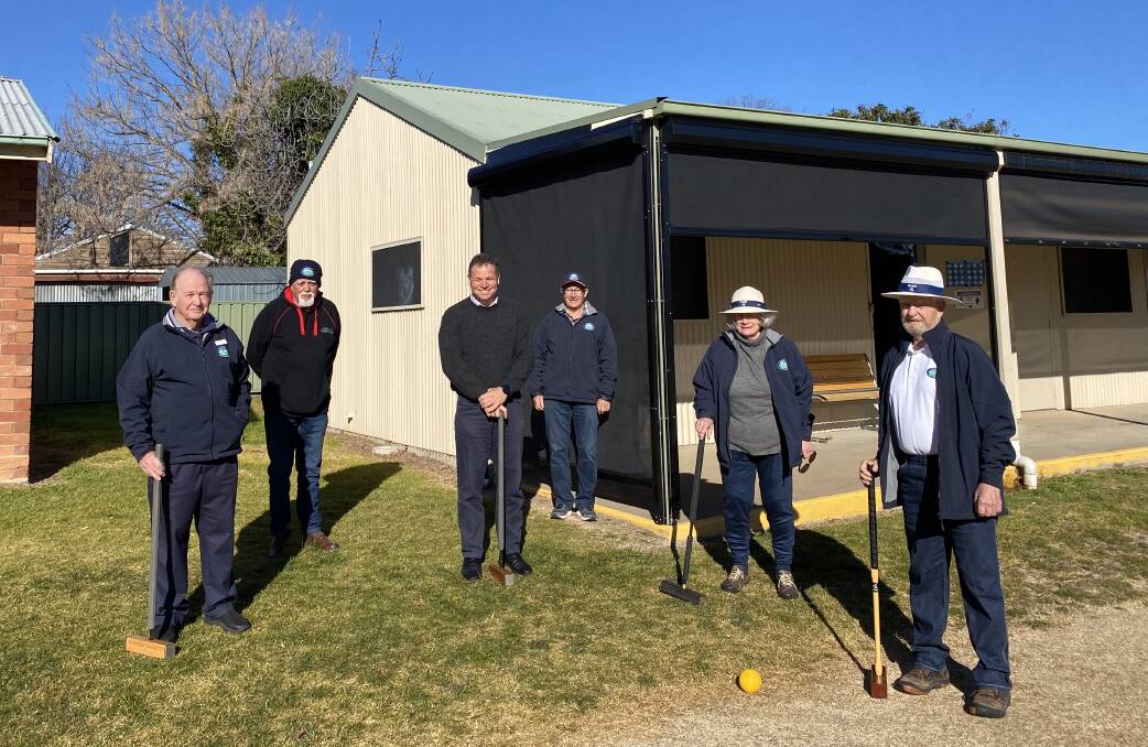 FUNDING APPROVED: Orange City Croquet Club members Wal Stone, Rik Mills, Member for Orange Phil Donato, Len Banks, Ann Snape and John Mills. Photo: SUPPLIED