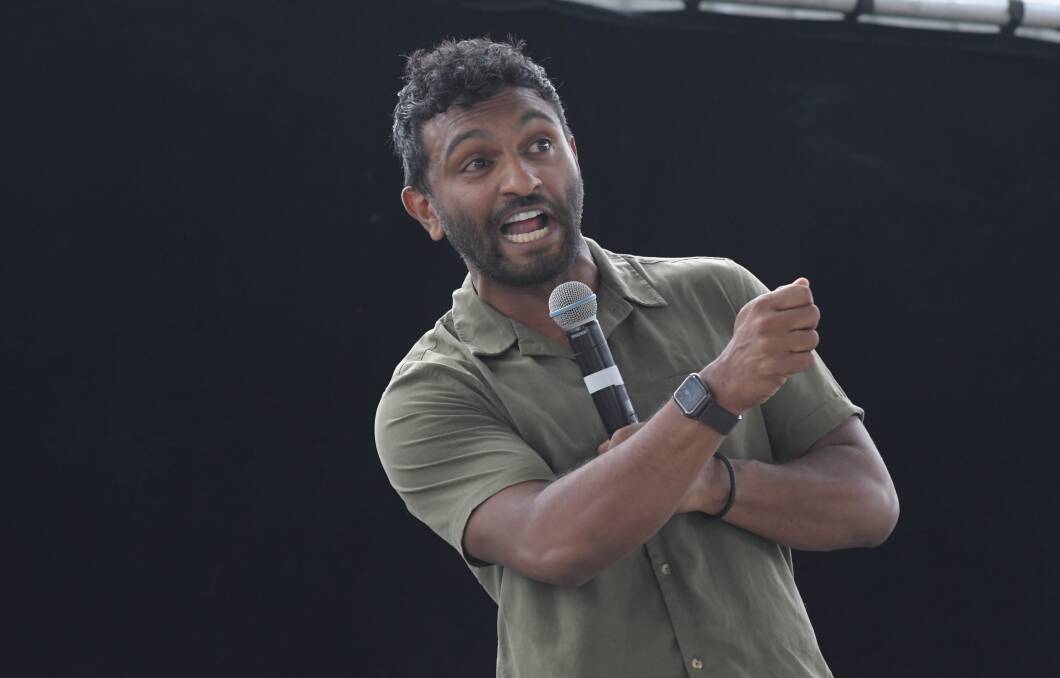 ON STAGE: Comedian Nazeem Hussain joked about his appearance on I'm a Celebrity ... Get Me Out of Here. Photo: JUDE KEOGH