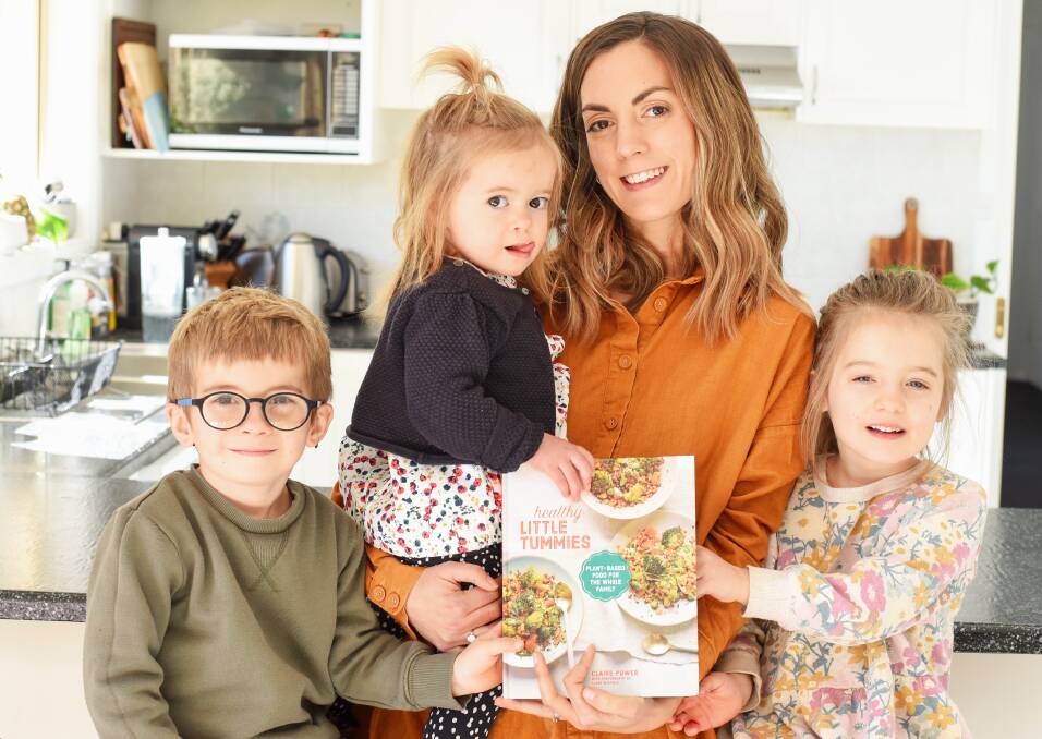 HEALTHY MEALS: Claire Power created the recipes in her plant-based cookbook Healthy Little Tummies for her three children James, Annabelle and Eloise Power. Photo: MONIQUE LOVICK