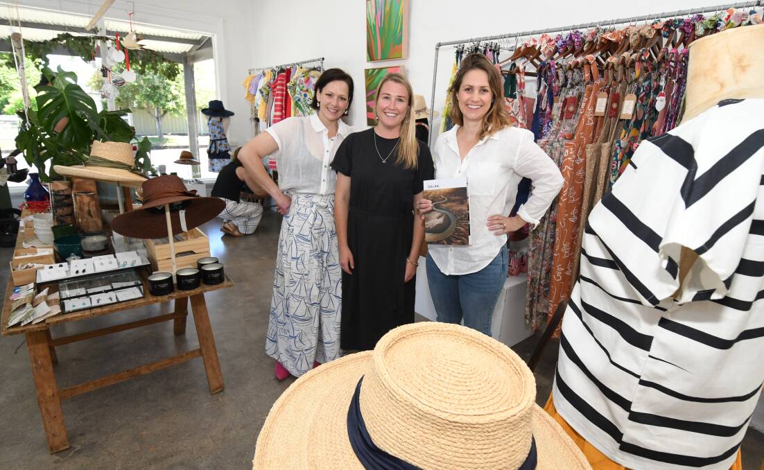 POP UP: Heidi Castleden, Corner Store Gallery owner Madi Young, and Sarah Barrett at the Journey Person market. Photyo: JUDE KEOGH