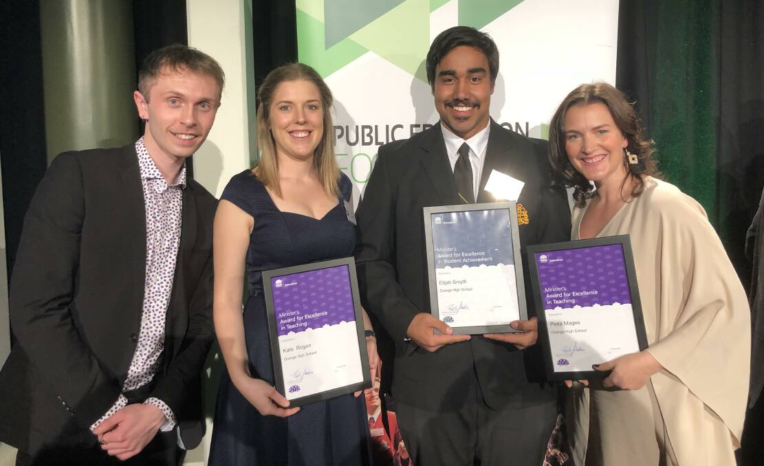 HIGH ACHIEVERS: Orange High School student Lachie Wheeler performed at the awards ceremony where  Kate Rogan, Elijah Smyth and Peita Mages won awards. Photo: SUPPLIED

