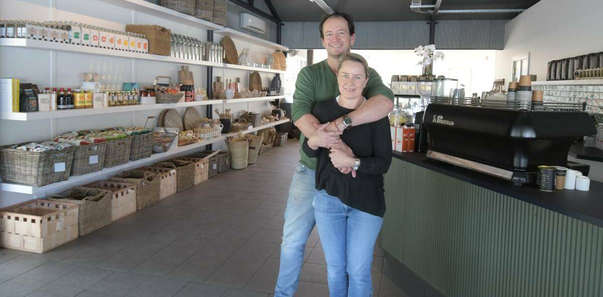 HOSPITAL CAFE: Jeremy with wife Juliet Norris in their Lucknow store, is opening a cafe at Dubbo Hospital. Photo: JUDE KEOGH.