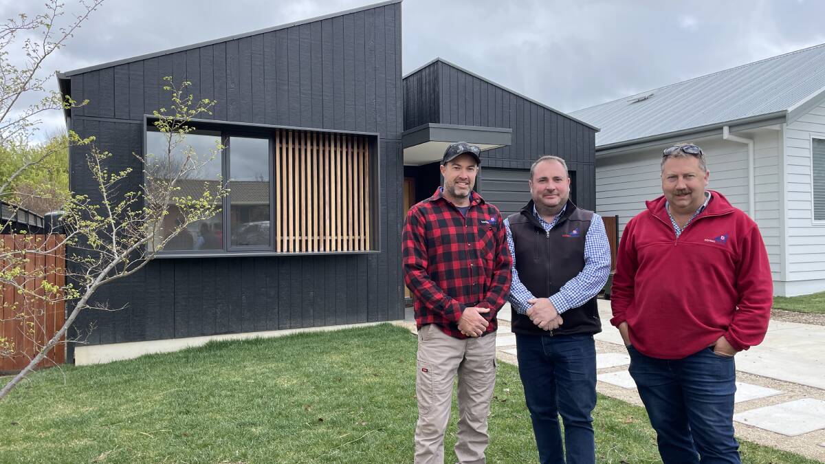 Banksia Building Pty Ltd foreman Chris Holmes, manager Ben Barrett and owner Mick Banks outside 24 Hales street, which earned them the Residential Builder of the Year Award 2023. Picture by Tanya Marschke