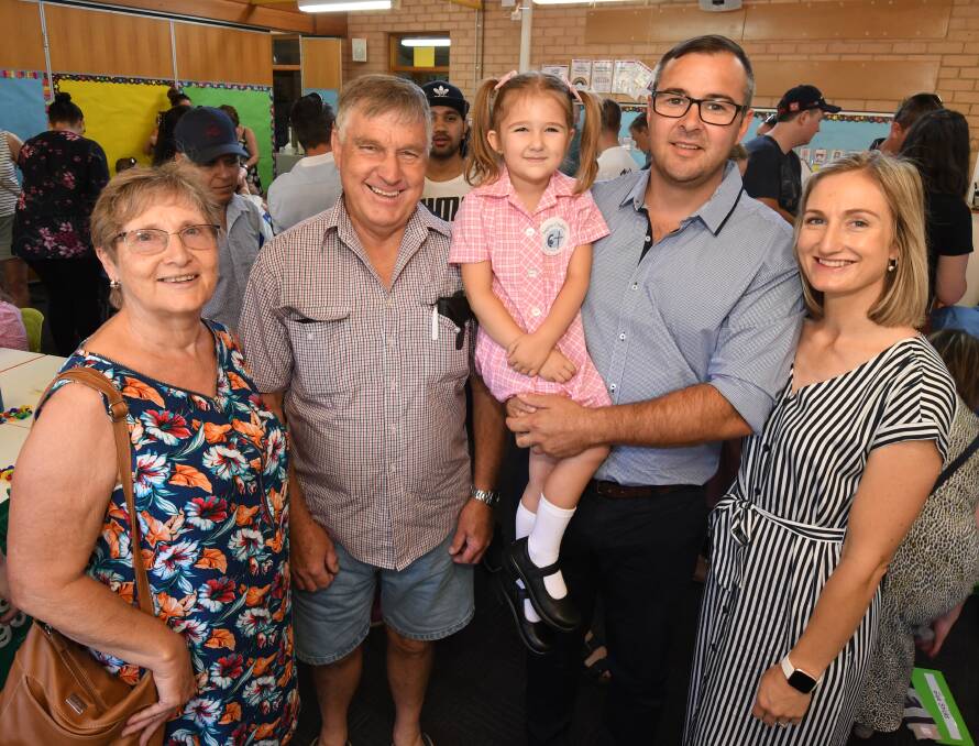 FAMILY FAREWELL: Grandparents Dianne and Royce Thompson with Sophie and Ben and Rebecca Chalker on her first day. Photo: JUDE KEOGH