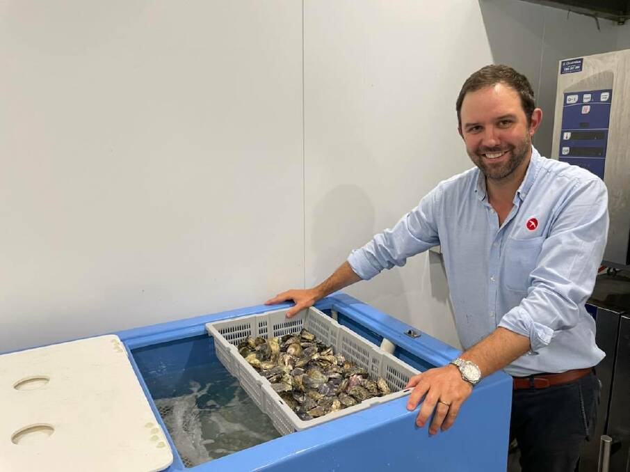 FRESH: Printhie Wines cellar door and restaurant general manager Johann Calchera with some of the oysters. Photo: SUPPLIED