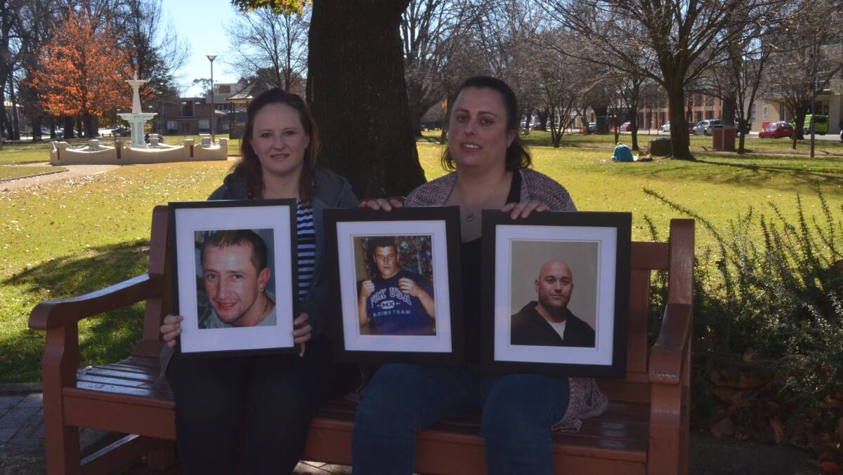 STAYING STRONG: Adult Sibling Loss group founders Rebecca Grevink and Cindy Culverson with photos of their brothers Sandy, Chris and Jason. Photo: EMILY BENNETT