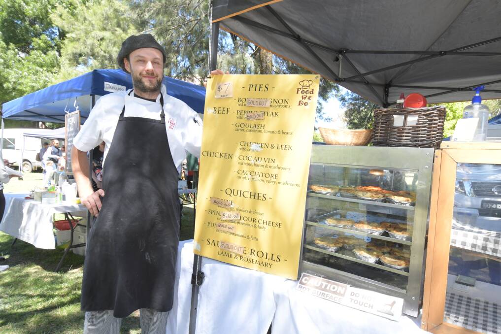 PIE IN THE PARK: Food We Do baker Martin Luhovy at the Farmers Market on Saturday. Photo: JUDE KEOGH.