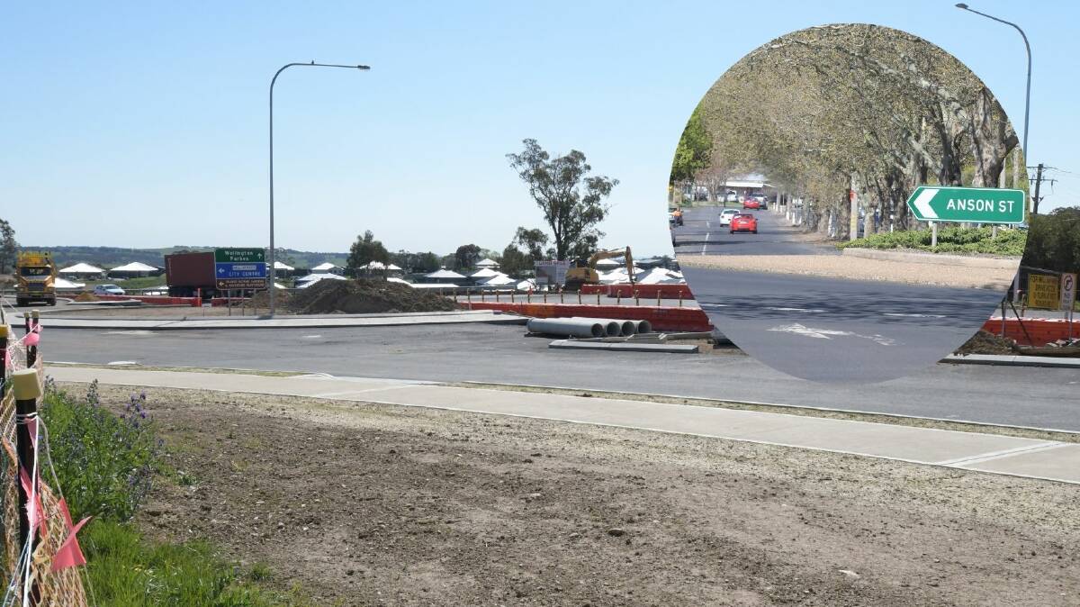 ROAD WORKS: Projects, such as the roundabout at Hill Street and the Northern Distributor, and at Dalton and Anson Streets (inset), are happening around Orange. Photos: JUDE KEOGH.