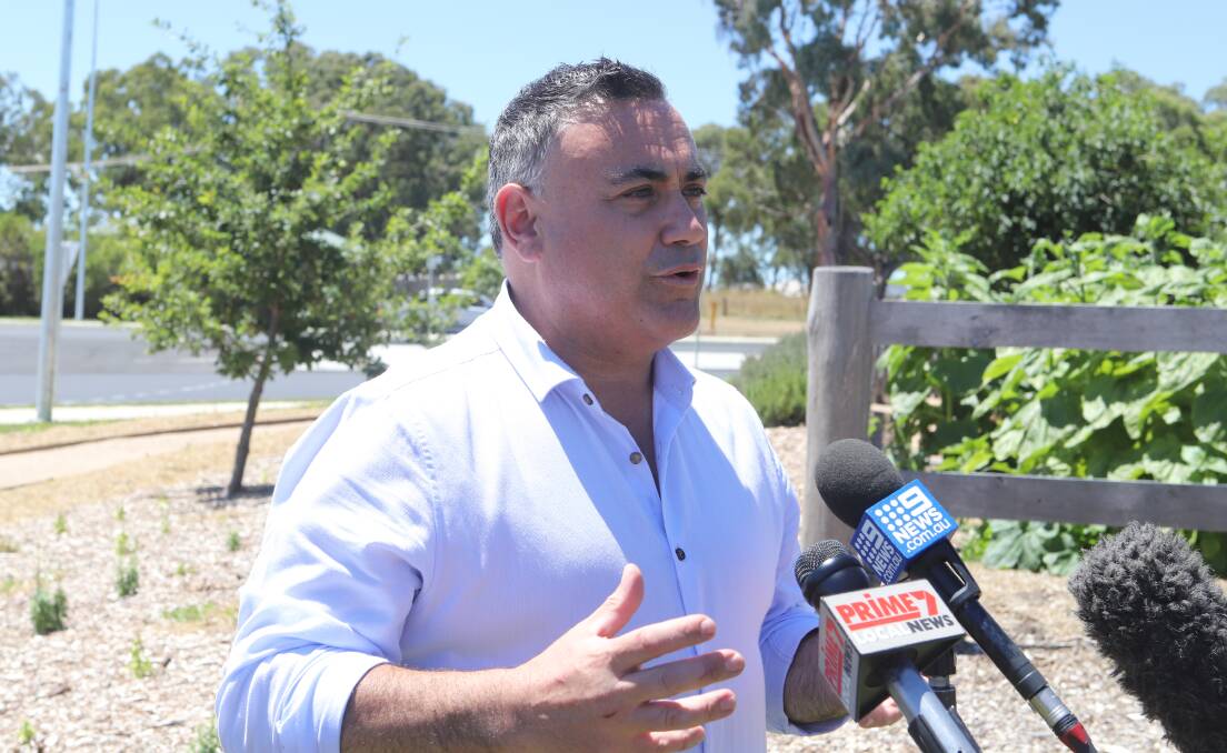 CASH: Deputy premier John Barilaro at the $5 million roundabout at Hill Street, William Maker Drive and the Northern Distributor Road. Photo: CARLA FREEDMAN.