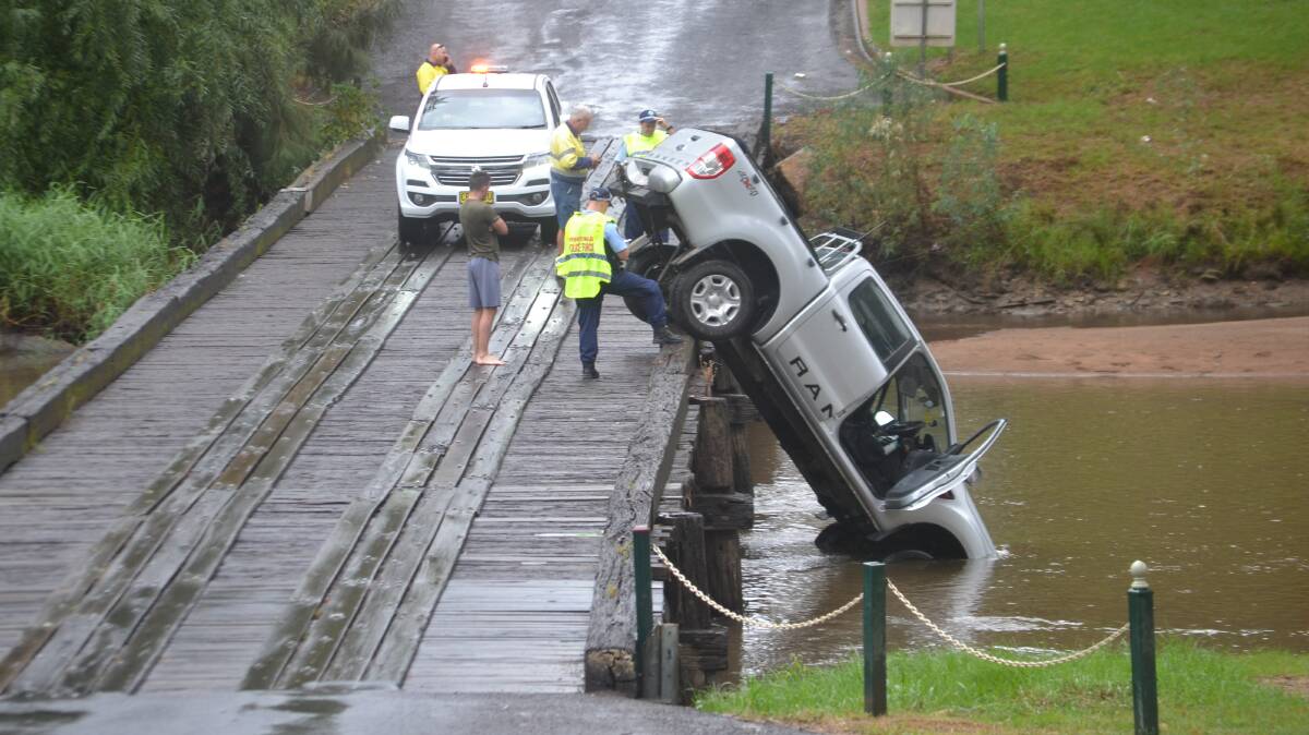 OOPS: A vehicle in the Lachlan River at Cowra on Monday morning.