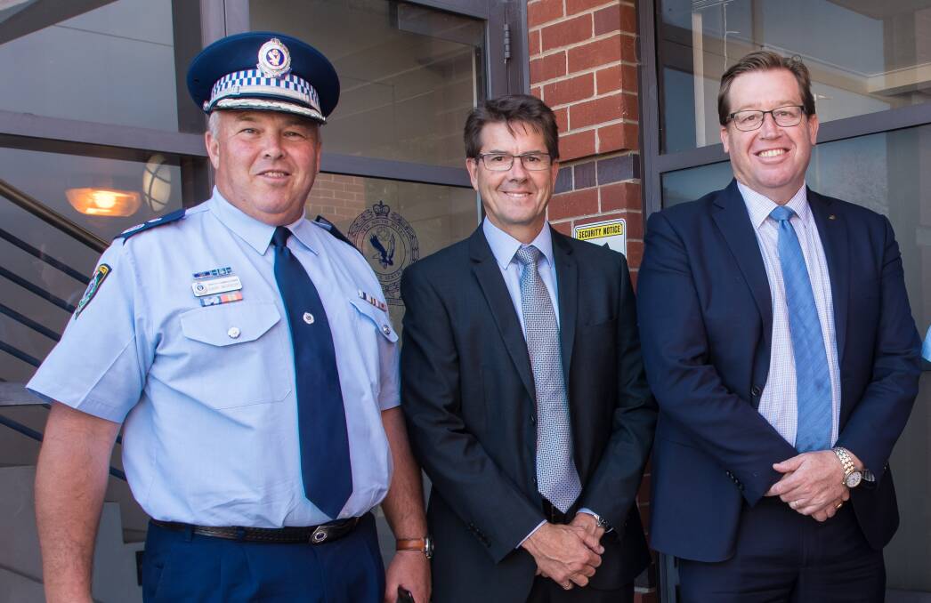 READY FOR ACTION: Deputy commissioner for regional field operations Gary Worboys, Member for Tamworth Kevin Anderson and police minister Troy Grant.