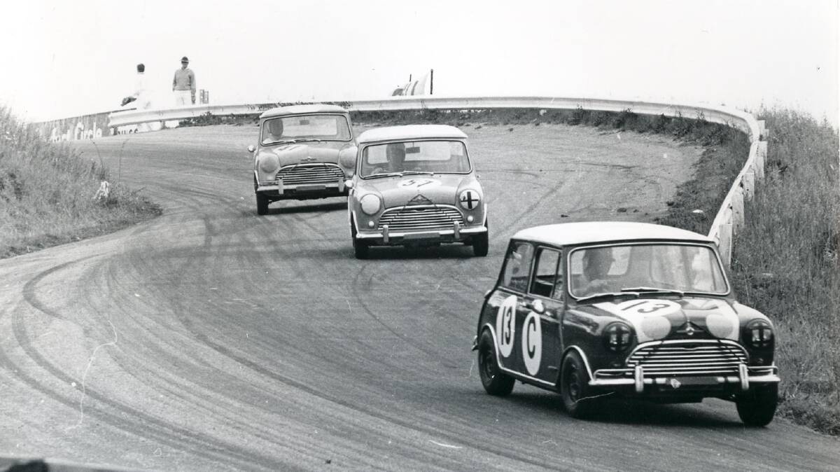 OFF AND RACING:In later years would be best known as the president of the Gnoo Blas Classic Car Club; a true passion project for the one-time racing car driver [pictured in middle vehicle].
